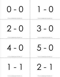 subtraction flash cards - complete set 0-5 within 5 bw