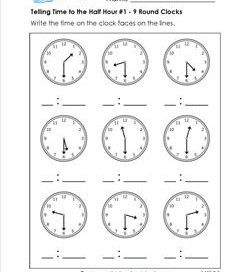 Telling Time to the Half Hour #1 - 9 Round Clocks