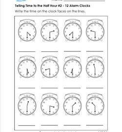 telling time to the half hour worksheets for first grade