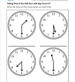 Telling Time to the Half Hour with Big Clocks #1