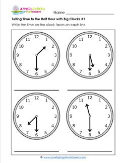 Telling Time to the Half Hour with Big Clocks #1