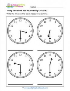 Telling Time to the Half Hour with Big Clocks #2