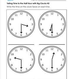 Telling Time to the Half Hour with Big Clocks #2