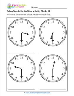 Telling Time to the Half Hour with Big Clocks #2