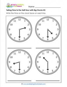 Telling Time to the Half Hour with Big Clocks #3