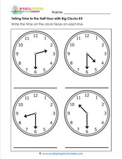 Telling Time to the Half Hour with Big Clocks #3