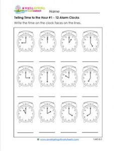 Telling Time to the Hour #1 - 12 Alarm Clocks