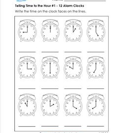 Telling Time to the Hour #1 - 12 Alarm Clocks
