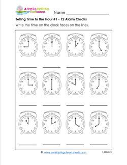 Telling Time to the Hour #1 - 12 Alarm Clocks