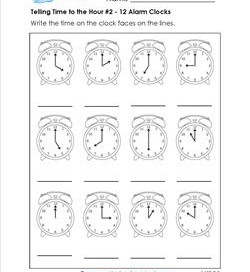 Telling Time to the Hour #2 - 12 Alarm Clocks