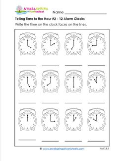 Telling Time to the Hour #2 - 12 Alarm Clocks