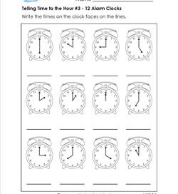 Telling Time to the Hour #3 - 12 Alarm Clocks