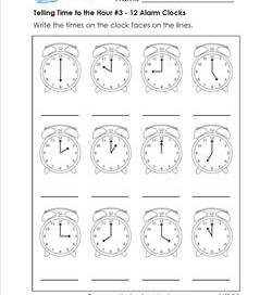 Telling Time to the Hour #3 - 12 Alarm Clocks