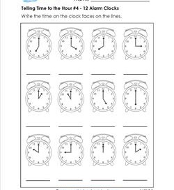 Telling Time to the Hour #4 - 12 Alarm Clocks