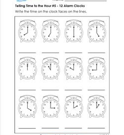 Telling Time to the Hour #5 - 12 Alarm Clocks