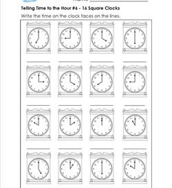 Telling Time to the Hour #6 - 16 Square Clocks