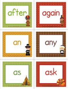 thanksgiving dolch sight word flashcards first grade
