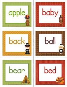thanksgiving dolch sight word flashcards nouns
