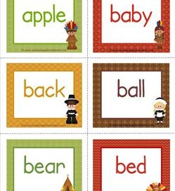 thanksgiving dolch sight word flashcards nouns