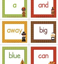 thanksgiving dolch sight word flashcards pre-primer