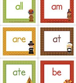 thenksgiving dolch sight word flashcards primer