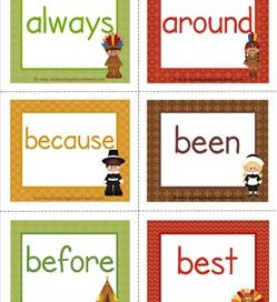 thanksgiving dolch sight word flashcards second grade