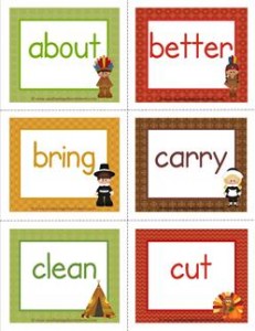 thanksgiving dolch sight word flashcards third grade