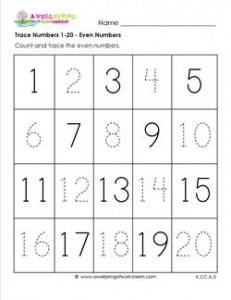 trace numbers 1-20 - even numbers missing