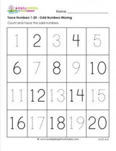 trace numbers 1-20 odd numbers