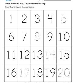 trace numbers 1-20 - six numbers missing