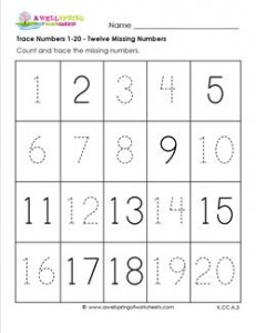 trace numbers 1-20 - twelve numbers missing
