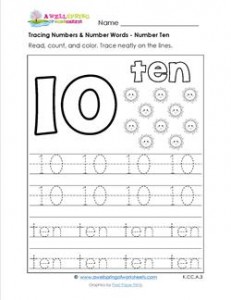 tracing numbers and number words - number 10