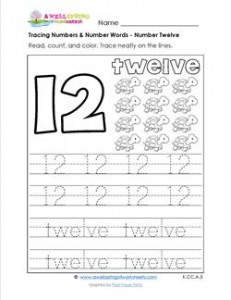 tracing numbers and number words - number 12