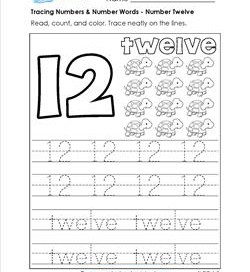 tracing numbers and number words - number 12