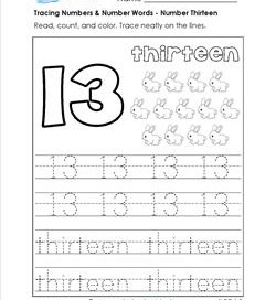 tracing numbers and number words - number 13