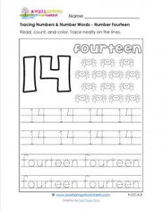 tracing numbers and number words - number 14