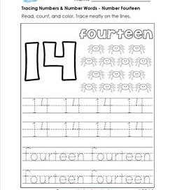 tracing numbers and number words - number 14