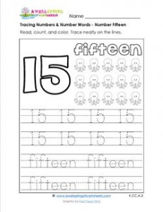 tracing numbers and number words - number 15