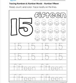 tracing numbers and number words - number 15