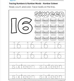 tracing numbers and number words - number 16