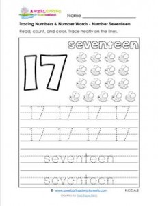 tracing numbers and number words - number 17