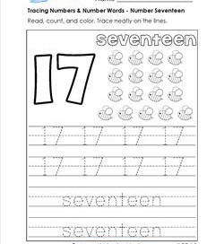 tracing numbers and number words - number 17