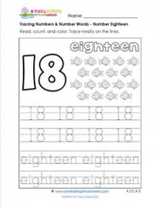 tracing numbers and number words - number 18