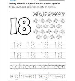 tracing numbers and number words - number 18