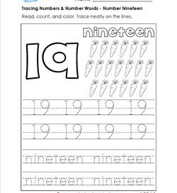 tracing numbers and number words - number 19