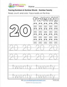 tracing numbers and number words - number 20