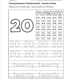 tracing numbers and number words - number 20