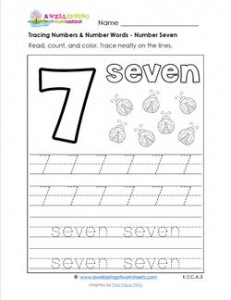 tracing numbers and number words - number 7