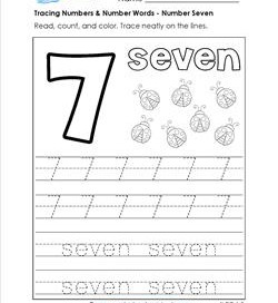 tracing numbers and number words - number 7