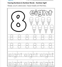 tracing numbers and number words - number 8